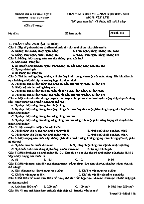 Đề kiểm tra học kỳ II môn Vật lý Lớp 8 - Mã đề 116 - Năm học 2017-2018 - Trường THCS Hùng An